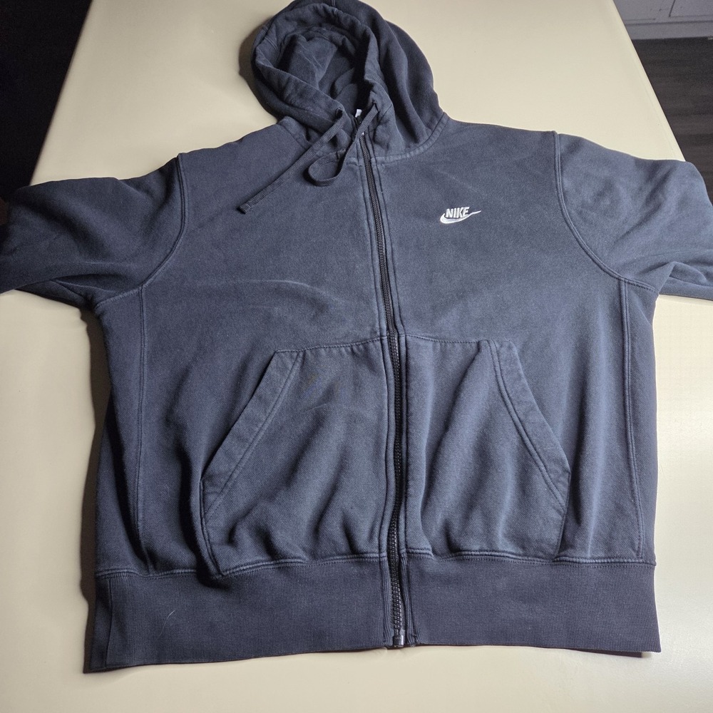 Nike Hoodie Men's M Black Full Zip Sweatshirt Fleece Lined Swoosh Logo Read...